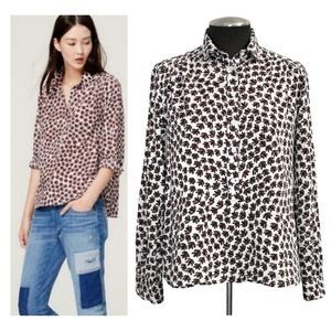 LOFT - Leaf Print Long Sleeve Softened Cotton Shirt – Small